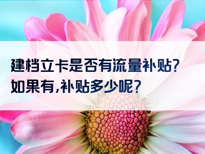 建档立卡是否有流量补贴？如果有，补贴多少呢？