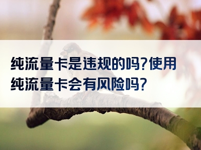 纯流量卡是违规的吗？使用纯流量卡会有风险吗？