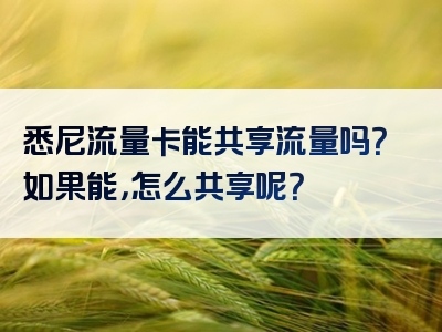 悉尼流量卡能共享流量吗？如果能，怎么共享呢？
