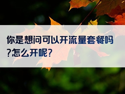 你是想问可以开流量套餐吗？怎么开呢？