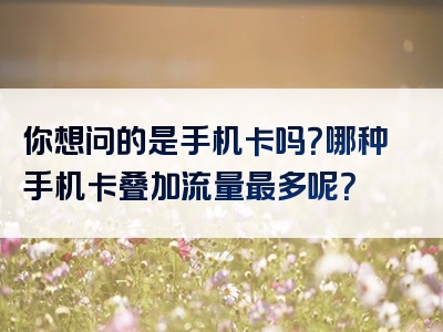 你想问的是手机卡吗？哪种手机卡叠加流量最多呢？