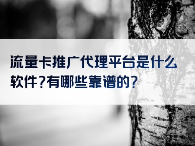 流量卡推广代理平台是什么软件？有哪些靠谱的？