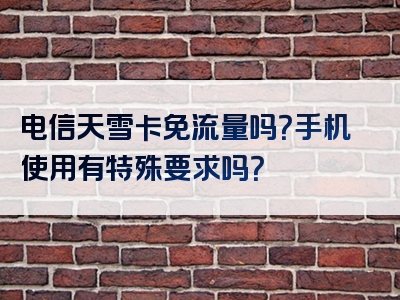 电信天雪卡免流量吗？手机使用有特殊要求吗？