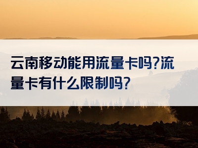 云南移动能用流量卡吗？流量卡有什么限制吗？