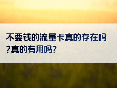 不要钱的流量卡真的存在吗？真的有用吗？