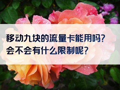 移动九块的流量卡能用吗？会不会有什么限制呢？