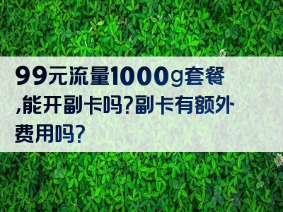 99元流量1000g套餐，能开副卡吗？副卡有额外费用吗？